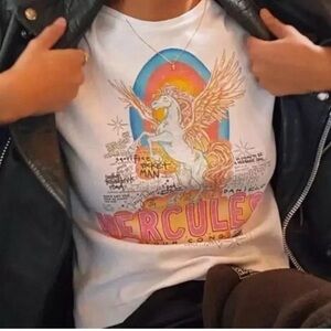 Elton John Hercules White Retro Graphic Short Sleeve Tee - cropped